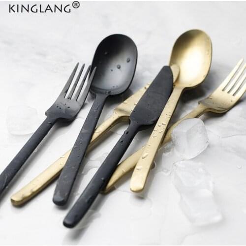 KINGLANG 4pcs /Set Golden Color Cultery 304 Stainless Steel Flatware Wholesale New Design For Eating Spoon