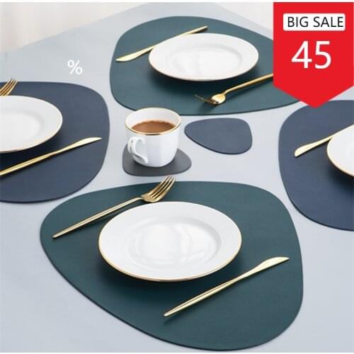 Leather Placemat Tableware Pad Oil Water Resistant Heat Insulation Non-Slip Tablemat Coaster Set for Kitchen Washable Cup
