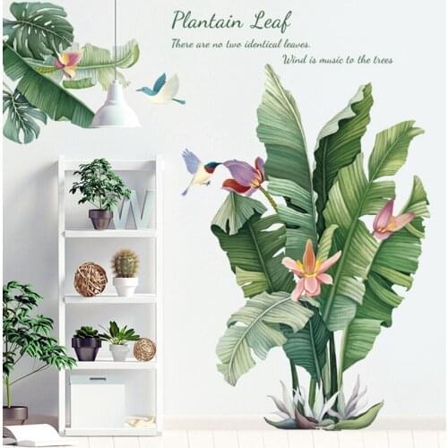 Hot Green Banana Leafs Plant Removable Wall Stickers Decals Home Decoration for Living Room Bedroom Waterproof Poster