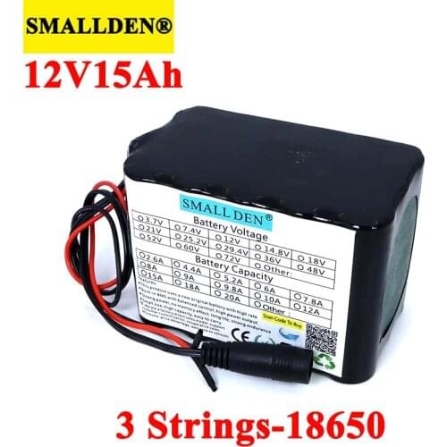 SMALLDEN 12V 15ah 18650 lithium Rechargeable battery 11.1V 15000mAh with bms For hernia lamp,amplifiers,monitoring