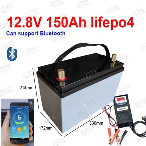 GTK 12V 150ah lithium battery bluetooth APP 4S 12.8V 150AH lifepo4 battery for Solar energy storage EV RV inverter +10A Charger