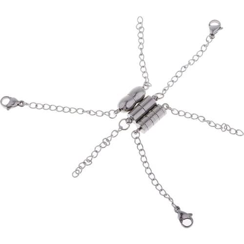 3 Piece Stainless Steel Magnetic Clasps With Extender Chain For DIY Necklace Bracelet Jewelry Components