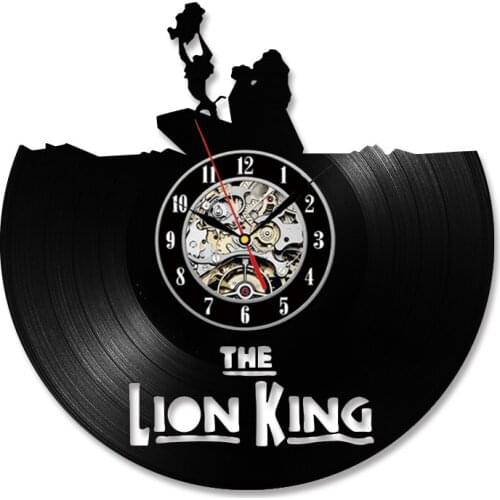 Cute The Lion King Theme CD Record Wall Clock Cartoon Vinyl Record Clock Antique Style Handmade Home Decor LED with 7colors