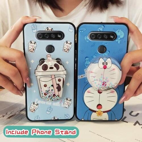 Soft Case Cartoon Phone Case For LG K51 Kickstand Silicone foothold For Girls drift sand TPU