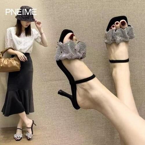 New Womens Fashion High Heels Temperament Outer Wear Rhinestone Sandals All-match Stiletto Heels Cool High Heels Slippers