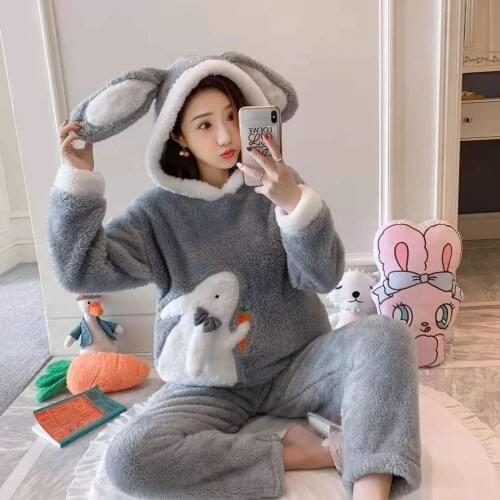 Autumn Winter Women Pajama Set Home Suit Clothes Sleepwear Thick Warm Nightgown Female Cartoon Panda Animal Pajamas Homewear