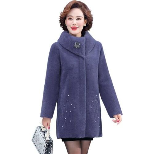 Autumn mink velvet jacket woman winter mother jackets thick woolen coat female plus size mid-length parkers overcoat