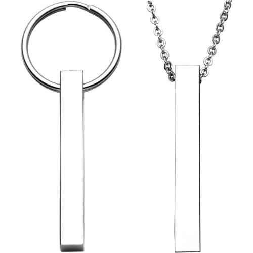 Personalized Master Engrave Vertical Cuboid Bar Stainless Steel Square Stick Cuboid Bar Customized Keychain Pendant Necklace Set