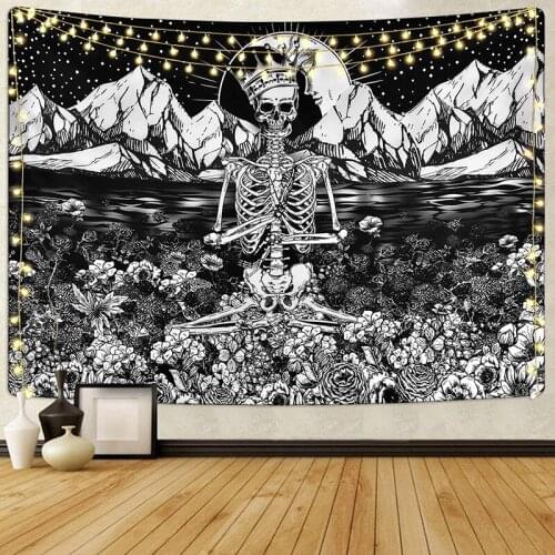 Psychedelic Skull Blanket Moon Tapestry Black Home Decor Wall Hanging Witchcraft Mandala Wall Carpet Living Room Cloth Tapestry