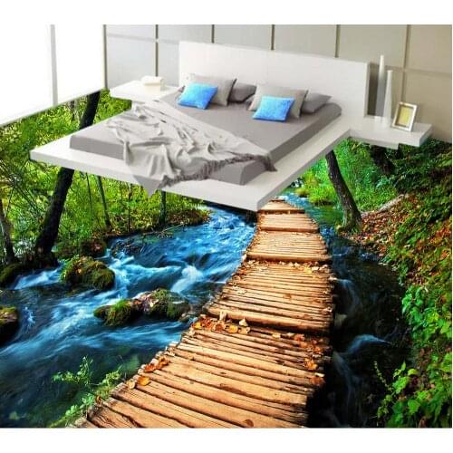 Birdge 3D wallpaper floor for living room Custom Photo self-adhesive 3D floor PVC waterproof floor Home Decoration