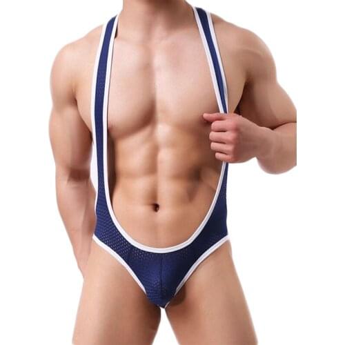 Sexy Undershirt Mens Underwear Breathable Jumpsuits Sexy Mens Exposed Hip Hanging Neck Underwear Mens Jumpsuits Undershirt
