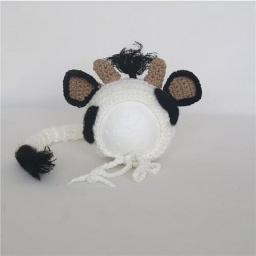 Newborn Cow Bonnet Photography props Baby Boy Animal Cow Hat Toy Set Knitted Infant Toddler Animal Cap