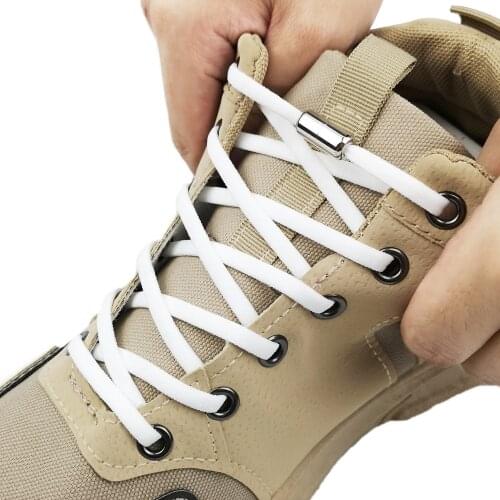 1Pair No tie Shoelaces Round Elastic Shoe Laces Special Metal Lock Shoelace for Men Women Quick Lazy Laces