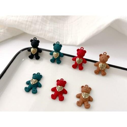 Alloy spray paint cute cartoon semi-dimensional bear Mori female style jewelry DIY earring pendant