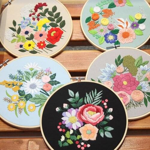 Starter DIY Embroidery Kit Needlework Cross Stitch Set for Beginner Flowers Plants Pattern Sewing Art Craft Painting Home Decor