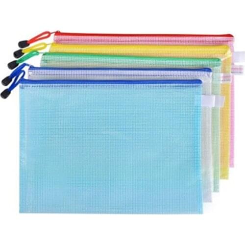 6pcs/Set Gridding Waterproof Zip Bag A3 A4 A5 A6 Transparent Document Bag Pen Filing Products Pocket Folder Office School Supply
