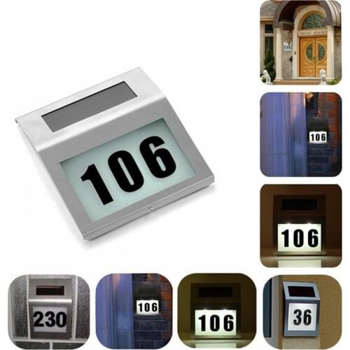 Outdoor Solar Lights Powered Wall Light LED Doorplate Lamp Stainless Outdoor Apartment House Porch Numbers Light with Backlight
