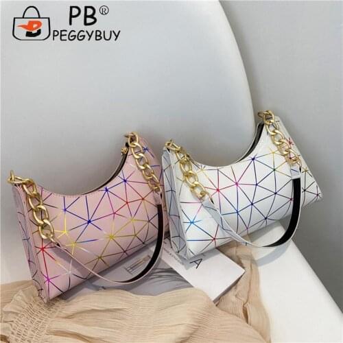 Vintage Women Laser Shoulder Bag Underarm Ladies Chain PU Leather Hobos Handbags Small Purse Vacation Travel Handbag
