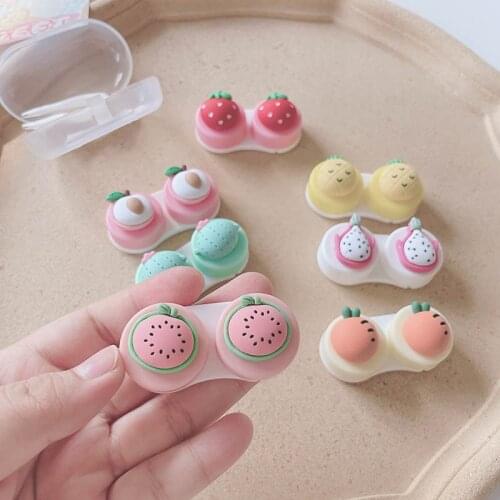 Cute Girl Fruit Contact Lens Case Box Women Mini Cute Lovely Eyes Contact Lens Container Box Bag Travel Kit