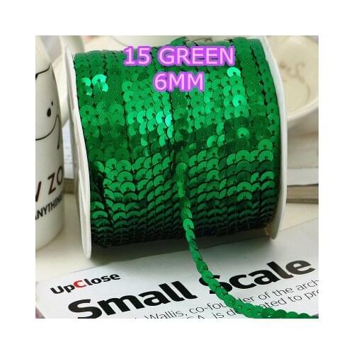 100 Yards 6mm Round Sequins Trim, Sold per Packet of 1 Roll(100 Yards)-Green Sewing Sequins Ribbon