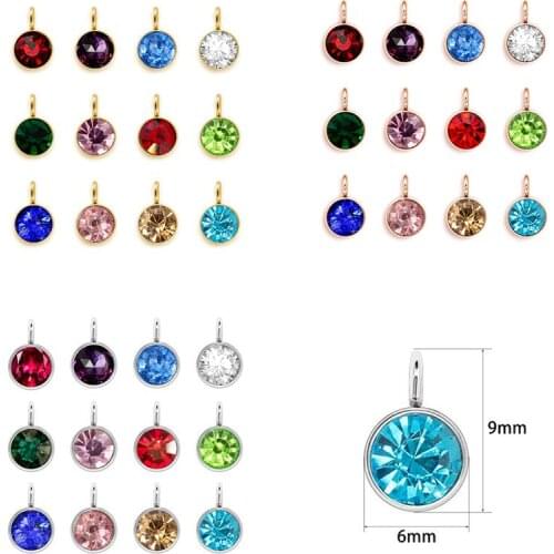 12PC/Lot Stainless Steel Silver Gold Rose Gold Color Birthstone Charms DIY Accessories For Necklace Pendant Keychain Making