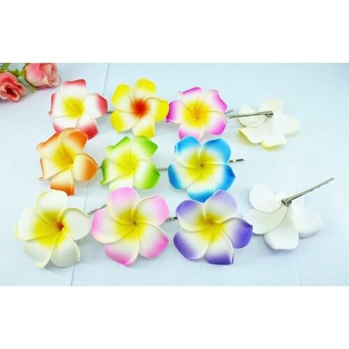 20 New mixed color Foam Hawaiian Plumeria flower Frangipani Flower bridal hair clip 6cm