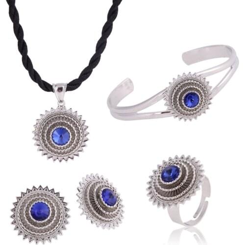 Bangrui Silver ethiopian jewelry silver african women bridal jewelry sets ethiopia wedding pendant earrings ring bangle