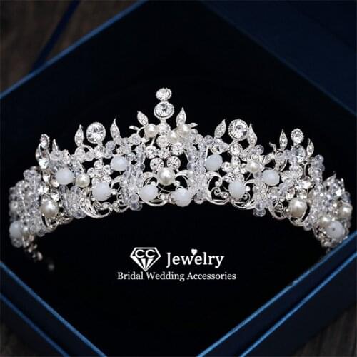 CC Wedding Crown Hairbands Engagement Accessories for Bridal Tiara Pearl Hair Jewelry Rhinestone Trendy Party Gift Jewellry KC59