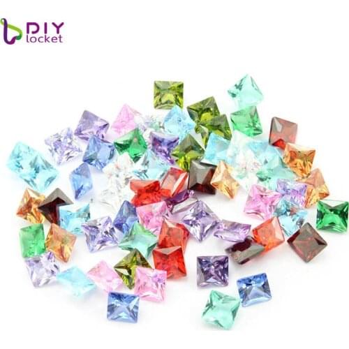 Diylocket 12pcs/lot Zircon Square Birthstones Charms 12 Colors Flating Charms For Diy,fit For Locket Pendant LSFC482
