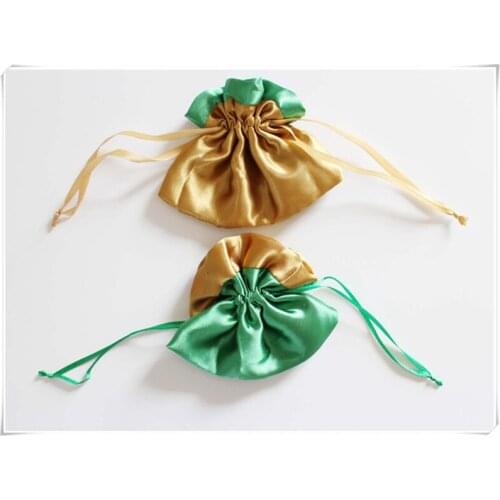 Customized Logo double-deck Satin pouch Drawstring bag Jewelry satin bag Gift Bags free shipping