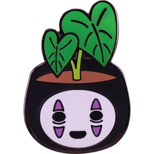 No face planter enamel pin green leaves brooch plant gardening badge Hayao Miyazaki jewelry cute animation fans accessory