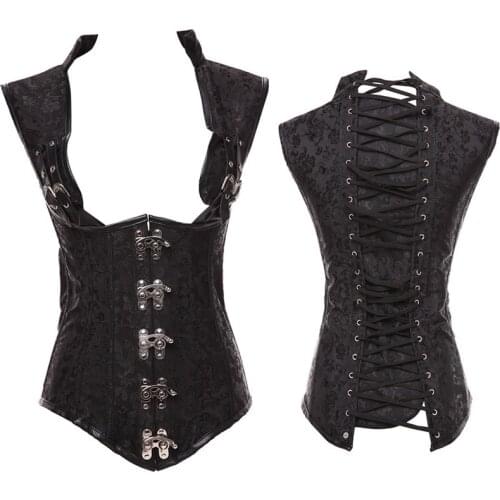 Leather Corset Steampunk Corset Women Sexy Neck Strap Gothic Corset Bustier Overbust Outwear corselet Top Fashion Corselet