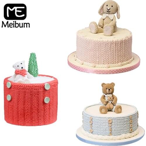 Meibum Woollen Knit Lace Silicone Fondant Cake Mold Baby Birthday Woollen Yarn Pattern Paste Sugar Craft Border Decorate Mould