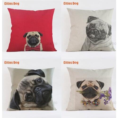 Pug dog pillows cushion covers decorative Pillowcase new Year decoration gift Linen 35x35 45x45 55x55cm Pugs almofada cojines