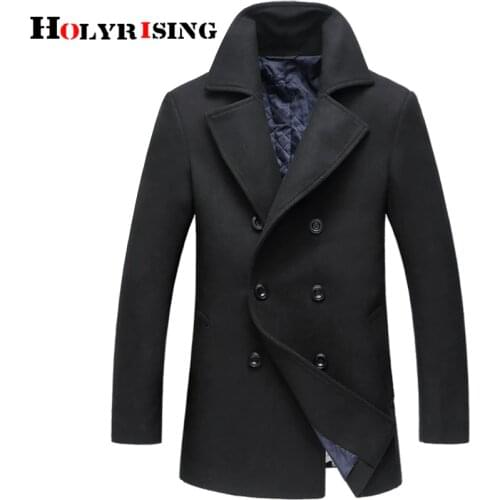 Holyrising mens winter jacket mont erkek Winter Wool Coat Men Leisure Woolen Coat Mens Pure Color Double breasted coat 18607-5