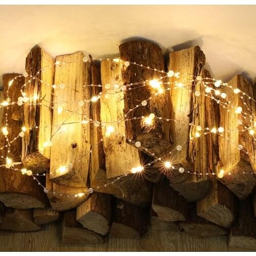 Navidad 2020 Christmas Tree Decor Copper Wire Pearl LED Light Christmas Garland New Year Christmas Decorations for Home Natal