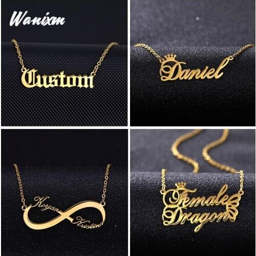 Custom Name Necklaces for Women Girls Personalized Customized Stainless Steel Fashion Corwn Pendant Nameplate Necklace Jewelry