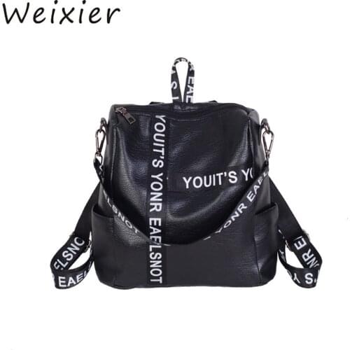 WEIXIER Solid Women Backpacks New Brand Casual School Backpack For Teenagers Girls Preppy Style Letter Strap School Bag LQ-66