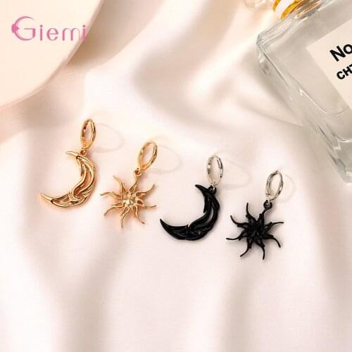 925 Sterling Silver Cute Moon Star Gold Dangle Earrings For Women Girls Fashion Jewelry Valentines Day Gift Wholesale