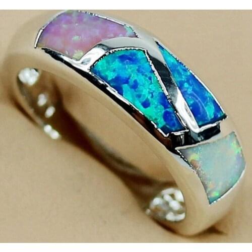 SHUNXUNZE luxury Engagement Wedding rings for women career dropshipping White pink blue mix opal Rhodium Plated R3564 size 6 7 8