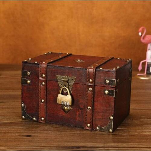 Vintage Storage Box with Lock, Small Multikeep Wooden Jewelry Box Treasure Chest, Antique Vintage Style Decoration for Birthday