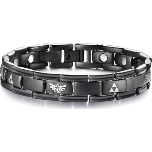 Stylish Zelda Charm Magnetic Bracelets for Men Black Stainless Steel Health Bio Energy Wrist Bracelets Bangles