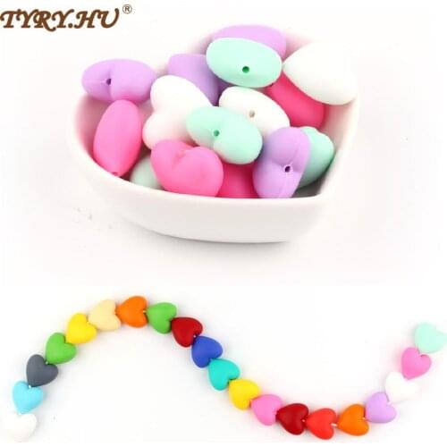 TYRY.HU 20pcs/lot Heart Silicone Beads Baby Teether Silicone Teething Beads For Necklace Silicone Teether