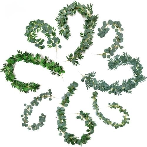 Home Decors Artificial Fake Eucalyptus Plants Green Garland Rattan Vines Branches Table Wedding Party Wall Hanging Decoration