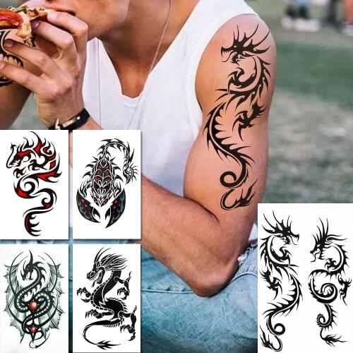 Minimalist Dragon Fake Temporary Tattoos For Men Women Fire Scorpion King Tattoo Sticker Wings Waterproof Tatoo Body Hands Chest