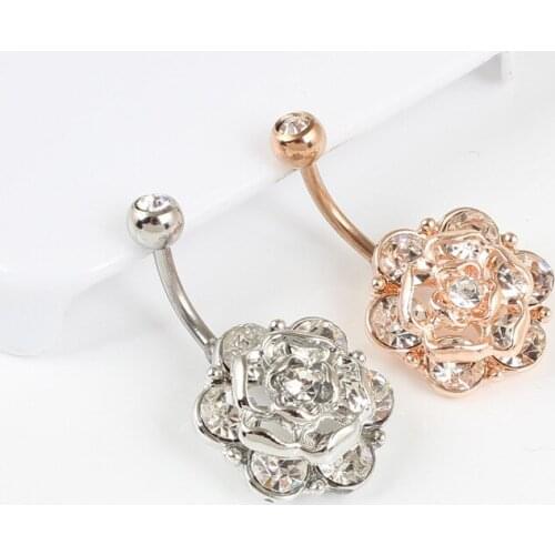 High-end rose zircon piercing jewelry stainless steel body navel ring sexy woman fashion accessories