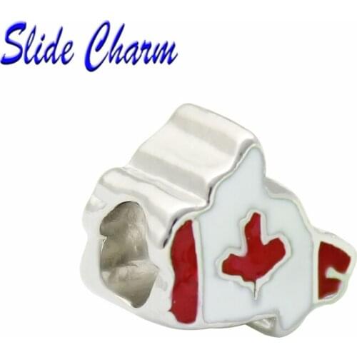 Women Fashion DIY Heart-shaped Map Patriotic Proud To Be Canada Flag Country Of Canada Map beads Fit Pandora bracelet necklace