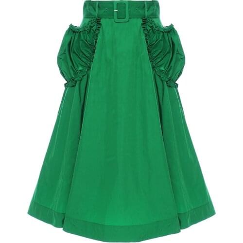 Women High Waist Skirt Elegant Sweet Pockets Belted Summer Midi Skirt 2021