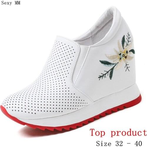 Loafers Platform Women Casual Shoes Wedges High Heels Wedge High Heel Shoes Genuine Leather Small Plus Size 32 33 - 40