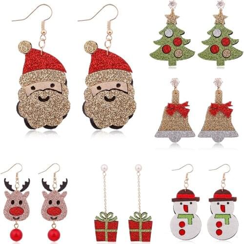 YAOLOGE Lovely Santa Claus Christmas Earrings For Women Girl Gifts Snowman Deer Bell Christmas Tree Ear Jewelry Accessories 2019